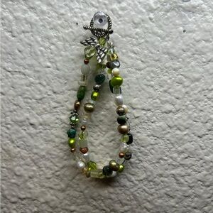 Handmade Stretch Bracelet 2 Strand Plum Green Black Beads